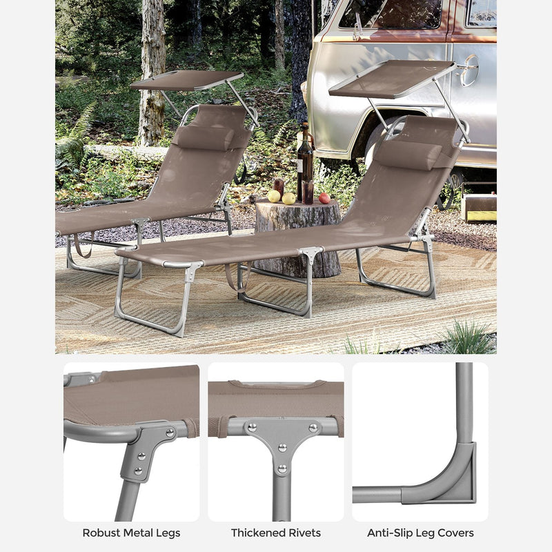 SUNTER - Loung Chair - LoungeBed - Beach Bed - With Cushion - With Sunscreen - Taupe