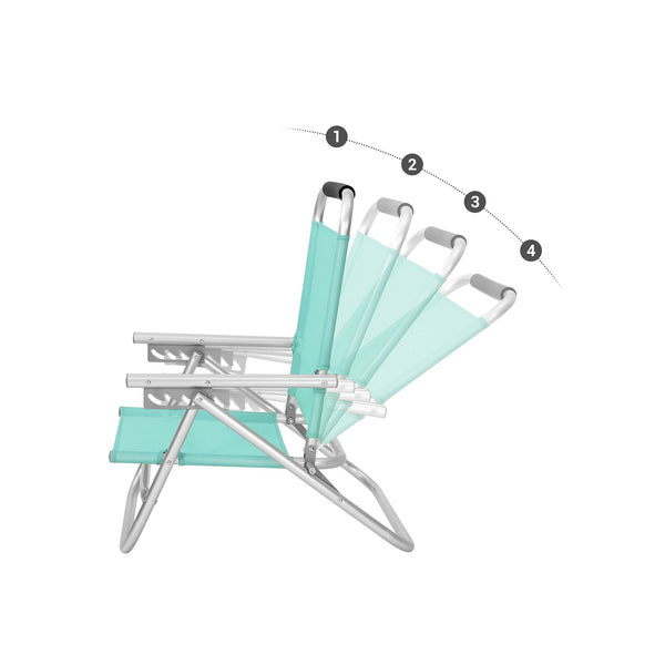 Strandstoel - Draagbare klapstoel - Rugleuning 4-voudig verstelbaar - Met armleuningen - Licht blauw