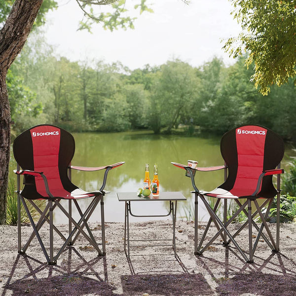 Chaises de camping - chaises pliantes - chaises de jardin - avec appuie-tête - ensemble de 2 - avec accoudoirs - rouge noir