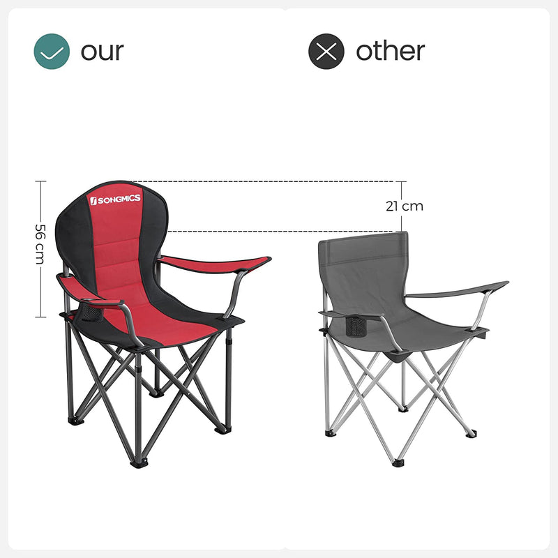 Chaises de camping - chaises pliantes - chaises de jardin - avec appuie-tête - ensemble de 2 - avec accoudoirs - rouge noir