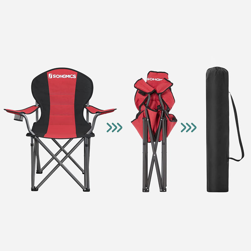 Chaises de camping - chaises pliantes - chaises de jardin - avec appuie-tête - ensemble de 2 - avec accoudoirs - rouge noir