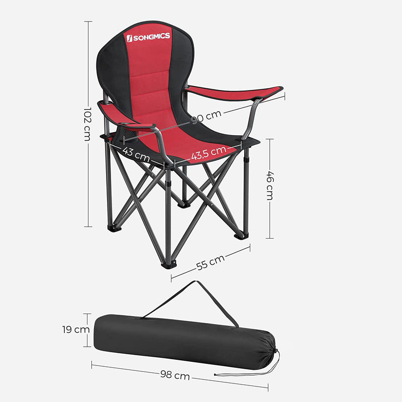 Chaises de camping - chaises pliantes - chaises de jardin - avec appuie-tête - ensemble de 2 - avec accoudoirs - rouge noir