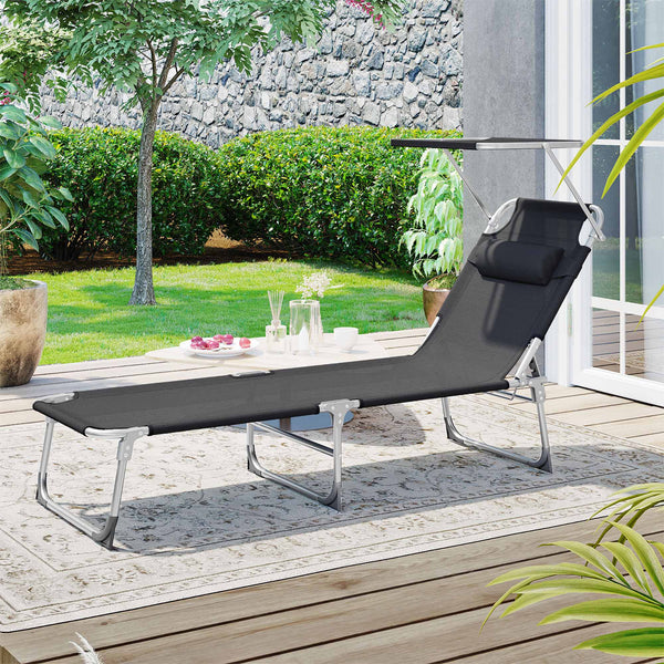 Sunter - Lounger - Loungebed - cu tetiera - cu capotă de soare - negru