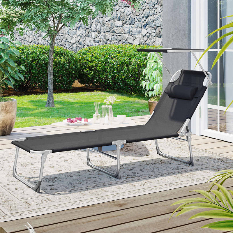 Sunter - Lounger - Loungebed - med nakkestøtte - med Sun Hood - Sort