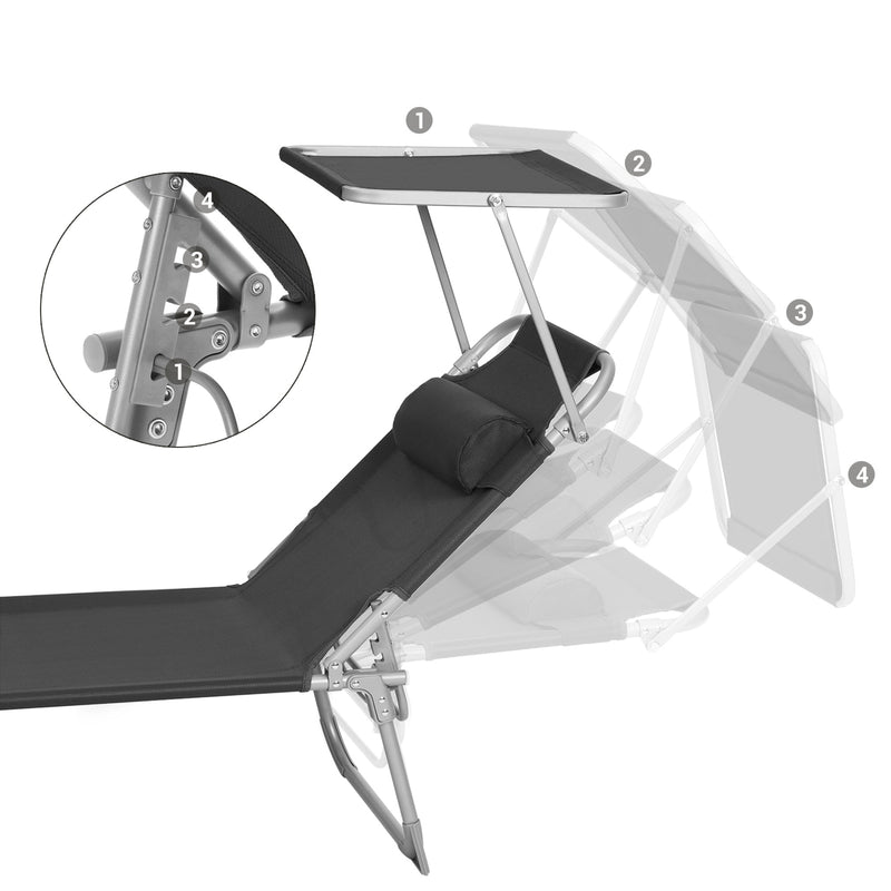 SUNTER - LOAGER - Loungebed - med nackstöd - med Sun Hood - svart