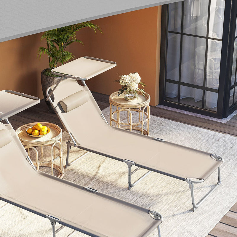 Sunter - Lounger - Garden Lighting - Lounge Pat - cu tetiera - cu bord de soare - cu spătar reglabil - Taupe