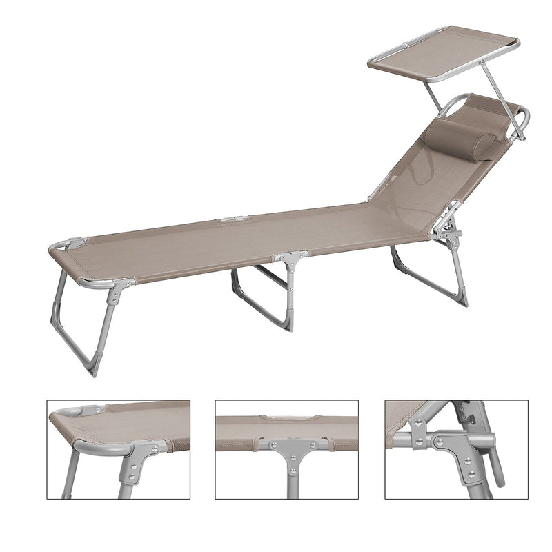 Sunter - Lounger - Garden Éclairage - Lounge Lounge - avec appuie-tête - avec Dash Sun - avec dossier réglable - Taupe