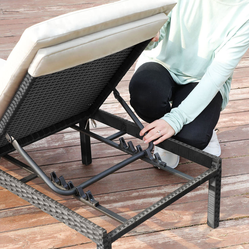 Scaun de grădină - Lounger - Lounger - Pat de soare - pat solar - alb / negru