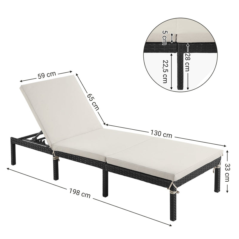 Garden Chair - Lounger - Sun Bed - Sunbathing Bed - Sunbath - White / Black