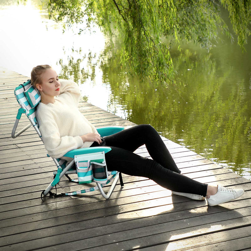 Strandstol - Garden Chair - med avtagbar nackstöd - Blue White