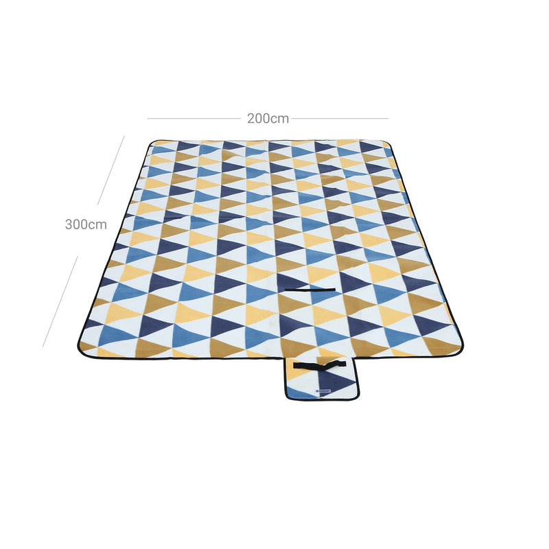 Picknickmatta - strandmatta - vattentät jord - gul och blå - 300 x 200 cm