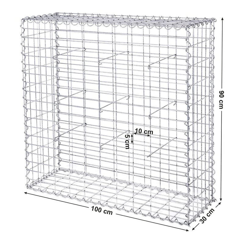 Schanskorf - Gabion - Made of Metal Mesh - pentru pietre - 100 x 95 x 30 cm - argint