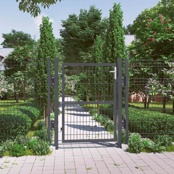 Garden Gate - Port - Steel - Med lås - Dörrknapp och nyckel - 106 x 125 cm - Svart