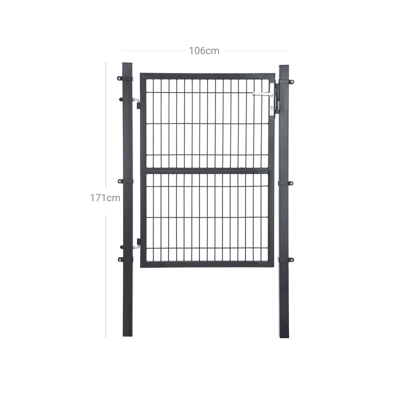 Tuinpoort - Poort - Staal - Met slot - Deurknop en sleutel - 106 x 125 cm - Zwart