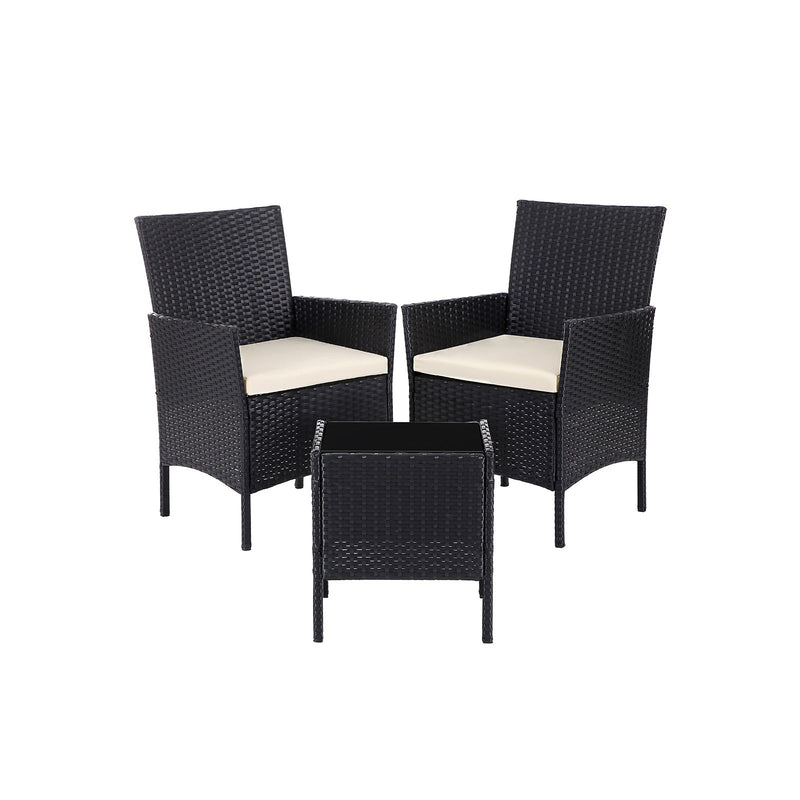 Set de mobilier de grădină - Van Polyrotan - Set de lounge - în aspectul ratanului - 2 scaune - cu masă de sticlă - negru