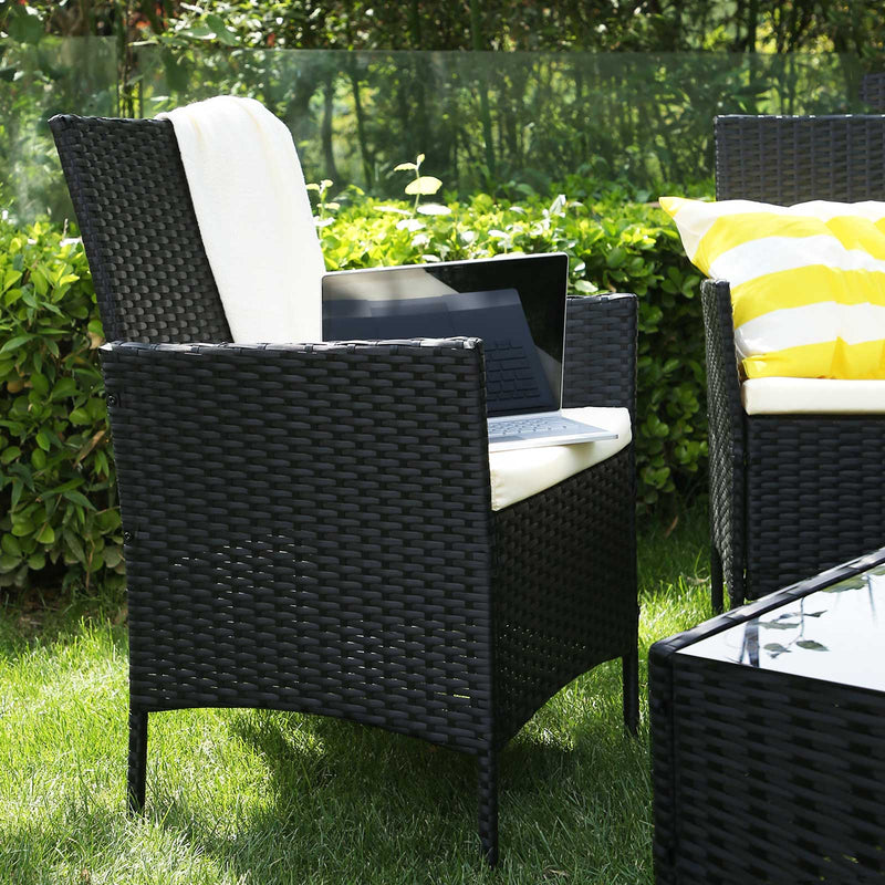 Tuinmeubelset -  van polyrotan - Loungeset - In rotan-look - 2 Stoelen - Met glazen tafel - Zwart