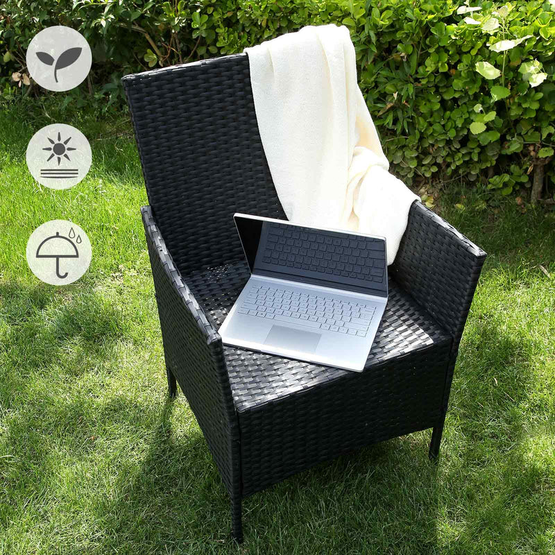 Garden Furniture Set - Van Polyrotan - Lounge Set - In Rattan Look - 2 stolar - med glasbord - svart