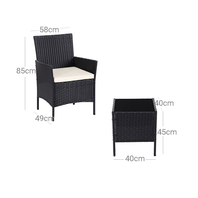 Set de mobilier de grădină - Van Polyrotan - Set de lounge - în aspectul ratanului - 2 scaune - cu masă de sticlă - negru