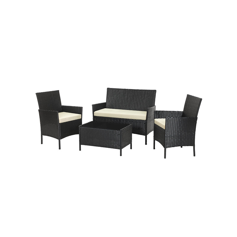 Ensemble de meubles de jardin - Van Polyrotan - Ensemble de salon - en rotin look - 2 chaises - avec table en verre - noir