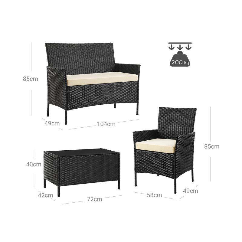 Set de mobilier de grădină - Van Polyrotan - Set de lounge - în aspectul ratanului - 2 scaune - cu masă de sticlă - negru