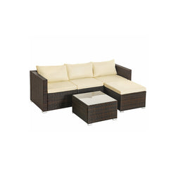 Garden Furniture Set - Lounge Set - Garden Bench - Garden Bord med glas top - Lavet af Polyrotan - Håndvævet - Brun - BEIGE