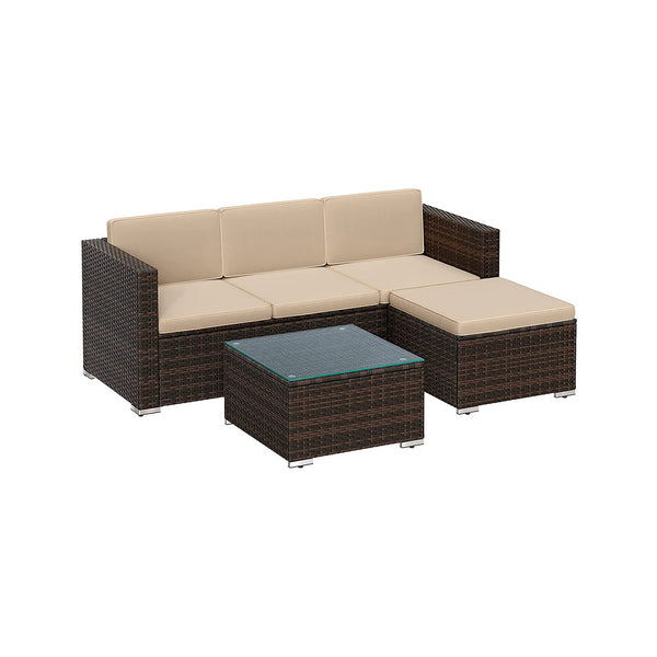 Lounge Set - Garden Furniture Set - Sofa With Table - Corner Sofa - Glass Top - Brown