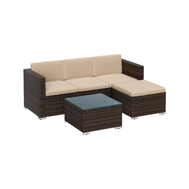 Set de lounge - set de mobilier de grădină - canapea cu masă - canapea de colț - blat de sticlă - maro