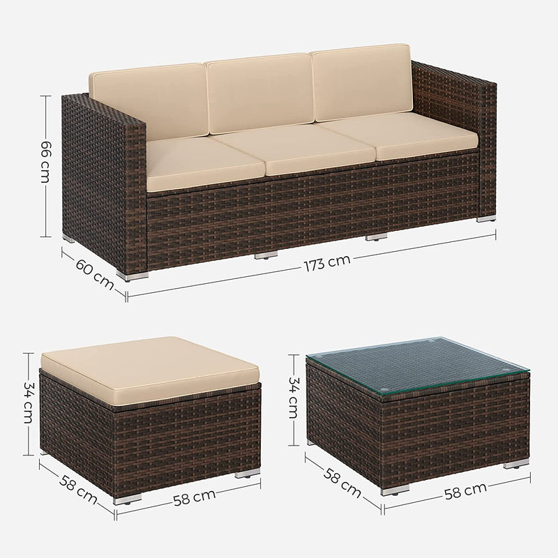 Set de lounge - set de mobilier de grădină - canapea cu masă - canapea de colț - blat de sticlă - maro