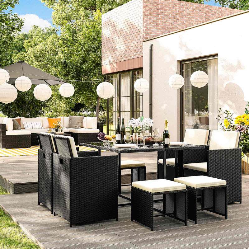 Tuinmeubelset -  van polyrotan - Loungeset - In rotan-look - 2 Stoelen - Met glazen tafel - Zwart