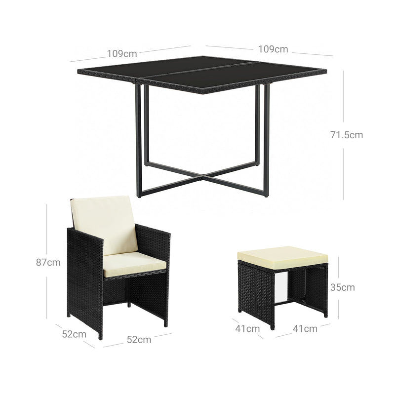 Set de mobilier de grădină - Van Polyrotan - Set de lounge - în aspectul ratanului - 2 scaune - cu masă de sticlă - negru