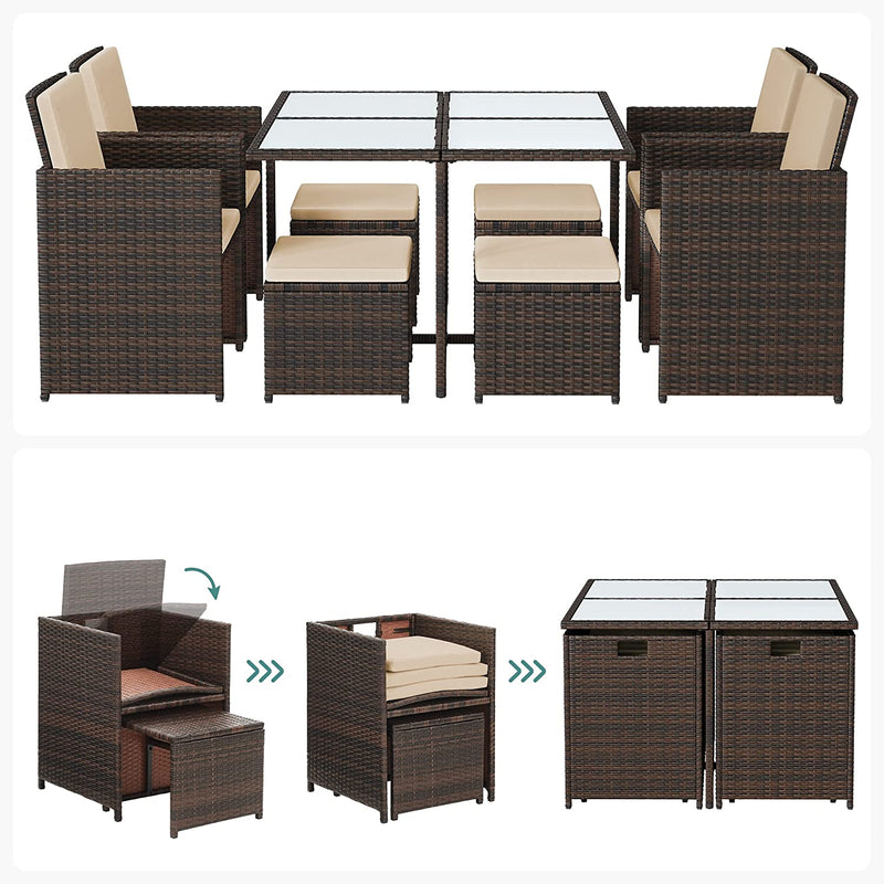 Tuinmeubelset - Eetkamermeubels - Eettafel en stoelen - Set van 9