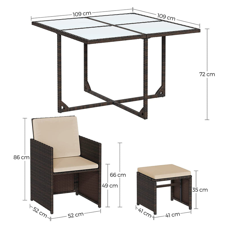 Trädgårdsmöbler - matsalsmöbler - matbord och stolar - uppsättning av 9