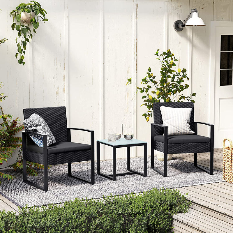 Balkongstolar - Garden Set - med bord - Lounge Set - Svart