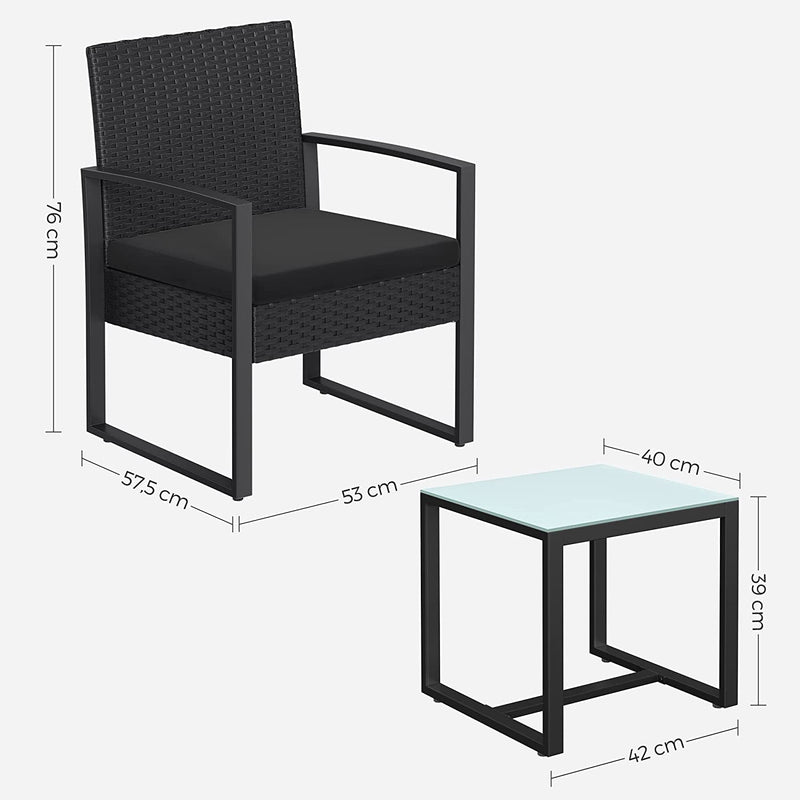 Balkongstolar - Garden Set - med bord - Lounge Set - Svart