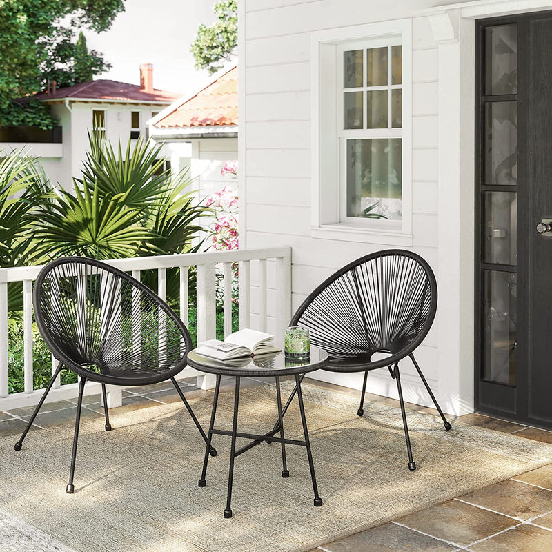 Mobilier de balcon - Set de mobilier de grădină - Mobilier de terasă - Set de 3 - Top de masă din sticlă - 2 scaune - Negru