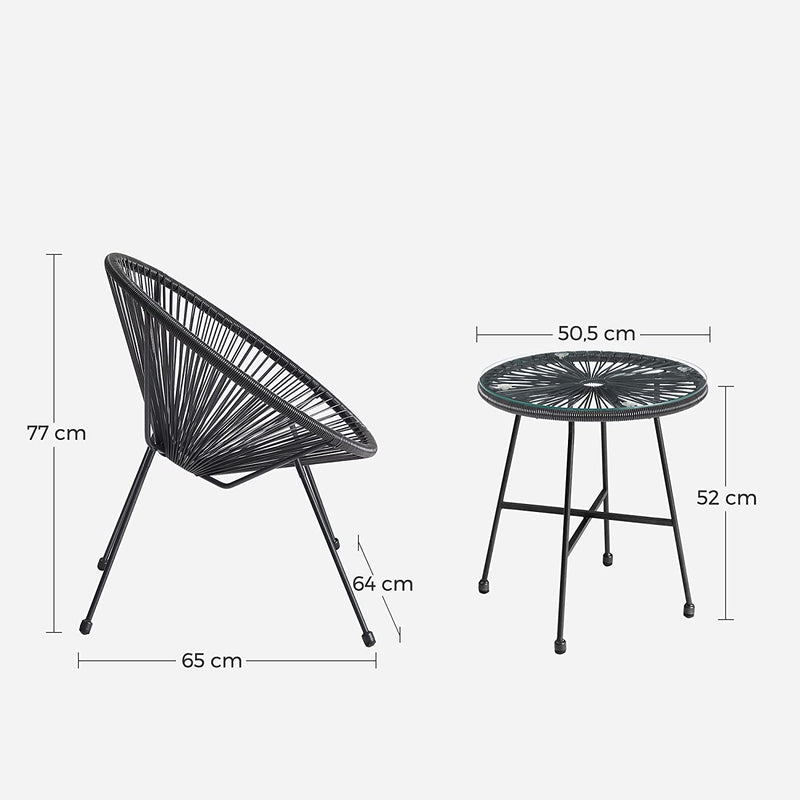 Meubles de balcon - Ensemble de meubles de jardin - meubles de patio - Ensemble de 3 - table de table en verre - 2 chaises - noir