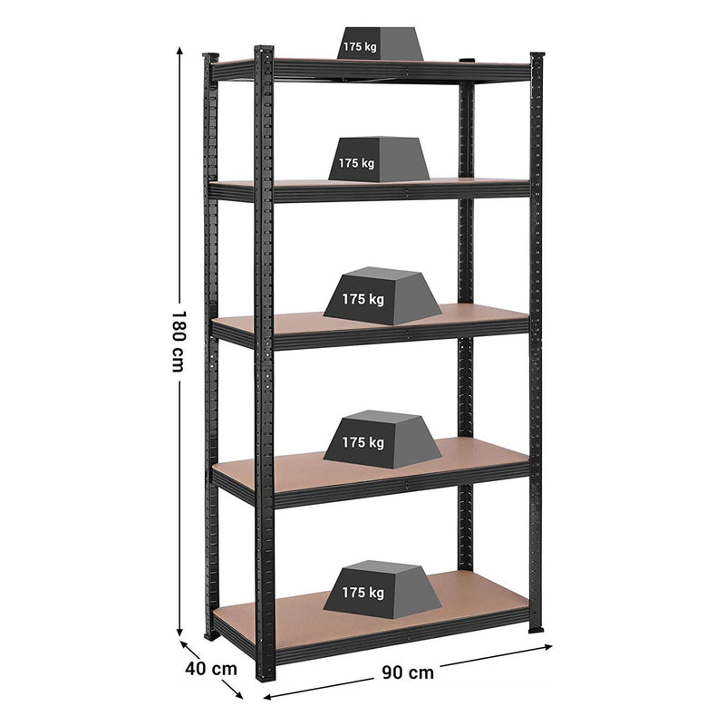 Säilytystelineet - Sarja 2 -180 x 90 x 40 cm - 875 kg: n kuormakapasiteetti - musta