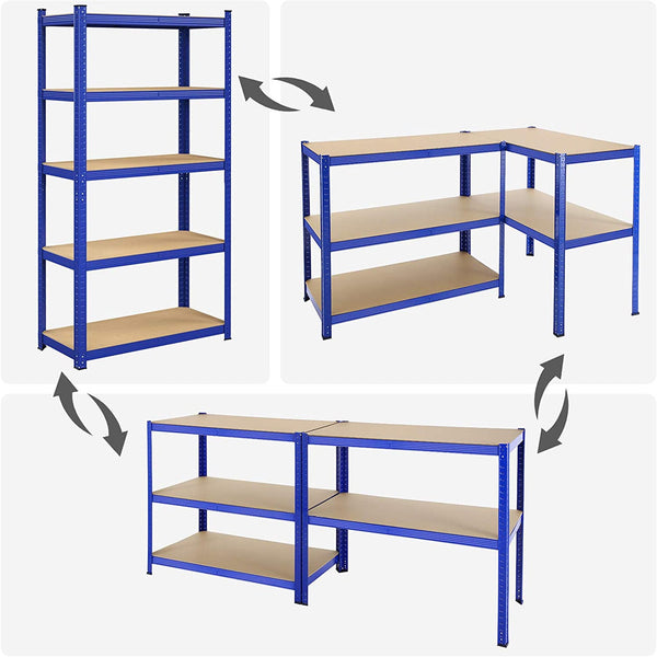 Stellingkasten - Magazijnrekken - Belastbaar tot 875 kg - 5 Verstelbare Planken - Blauw