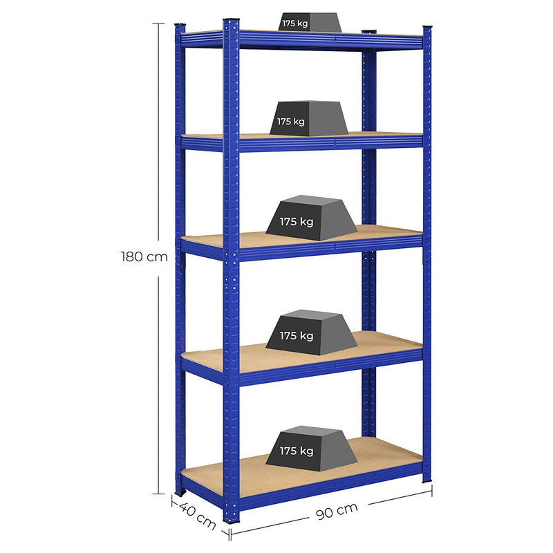 Stellingkasten - Magazijnrekken - Belastbaar tot 875 kg - 5 Verstelbare Planken - Blauw