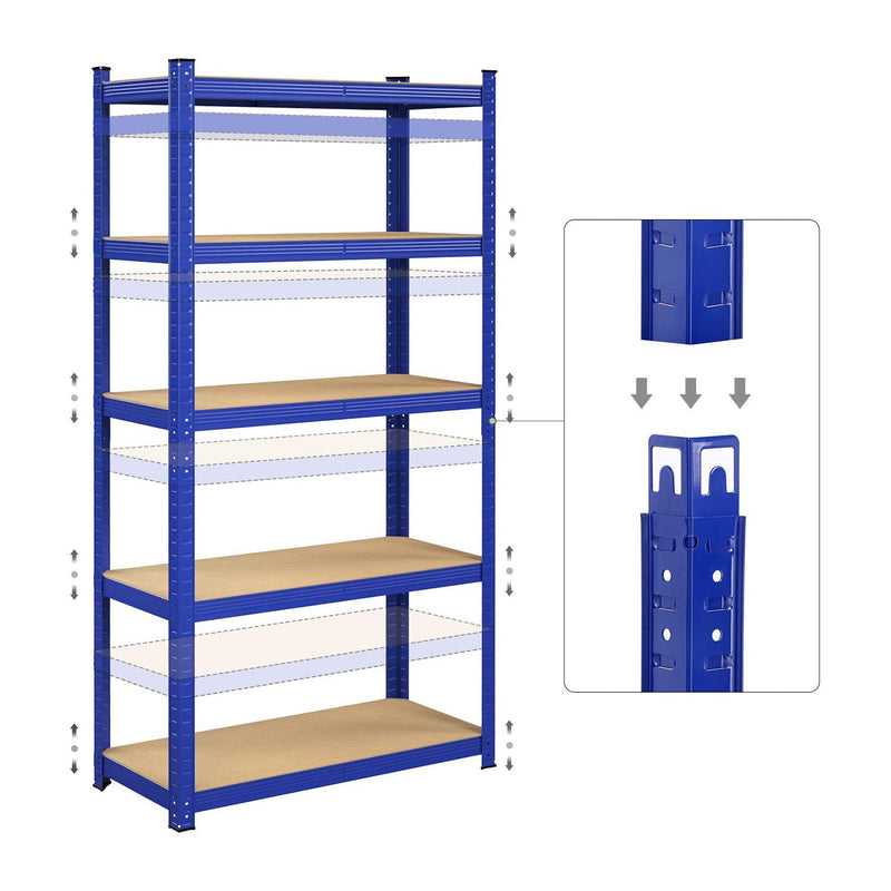 Stellingkasten - Magazijnrekken - Belastbaar tot 875 kg - 5 Verstelbare Planken - Blauw