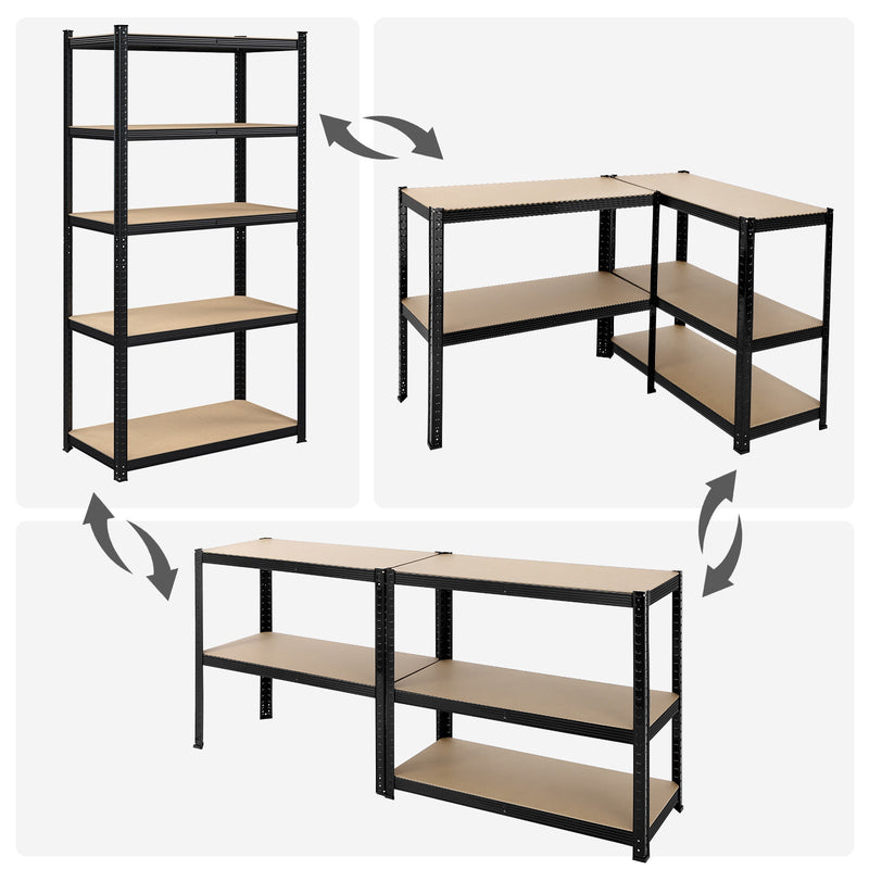 Opbevaringsstativ med 5 hylder - Justerbare hylder - 180 x 90 x 40 cm - Op til 875 kg belastningskapacitet - sort