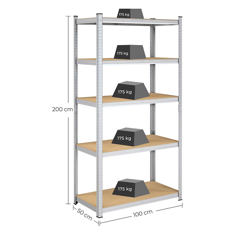 Opbevaringsskab - Sæt på 2 - 200 x 100 x 50 cm - Skattepligtig op til 875 kg - 5 Justerbare hylder