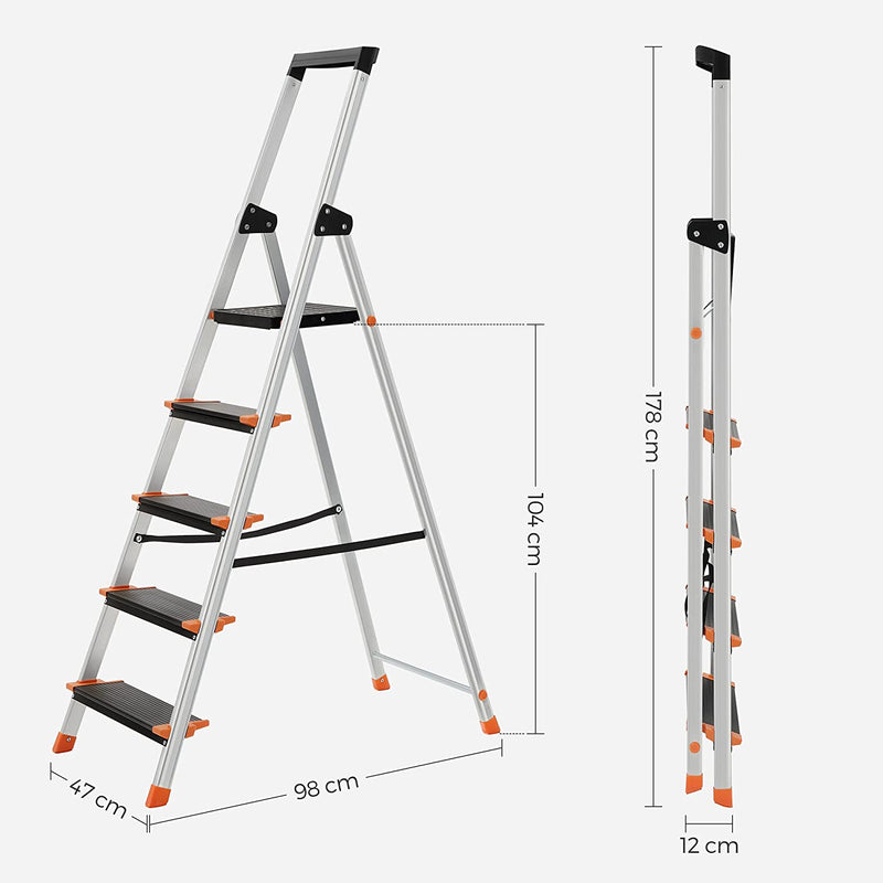 Échelle - 5 étapes - escalier - pliable - escalier - échelle en aluminium - laxable jusqu'à 150 kg