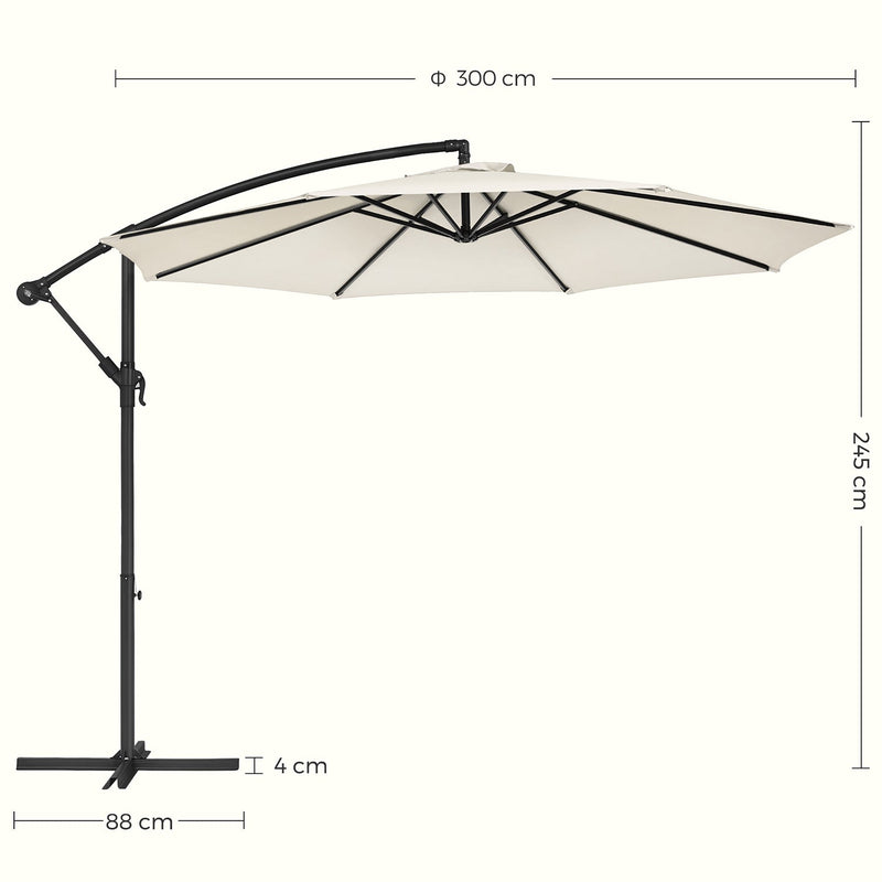 Parasol - med krumtap - UV -beskyttelse op til UPF 50+ - Beige - Ø 300 cm