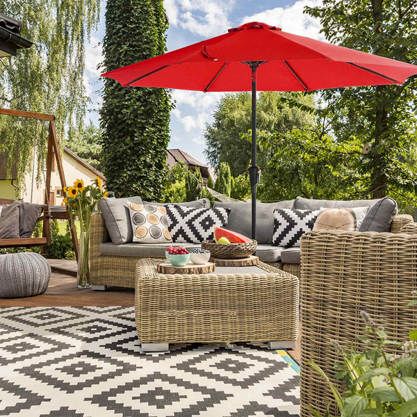 Parasol - Garden Parasol - Ø 270 cm - Parasol du marché - avec manivelle - Protection solaire - rouge