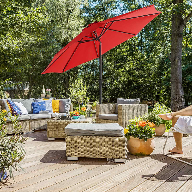 Parasol - Garden Parasol - Ø 270 cm - Market Parasol - With Crank - Sun Protection - Red