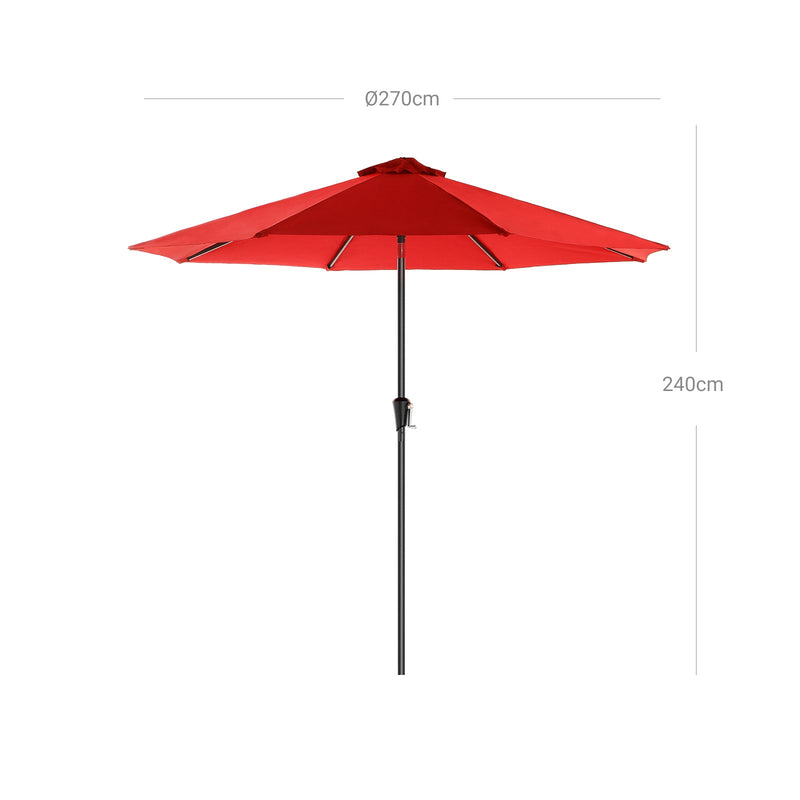 Parasol - Garden Parasol - Ø 270 cm - Markedsparasol - Med krumtap - Solbeskyttelse - rød