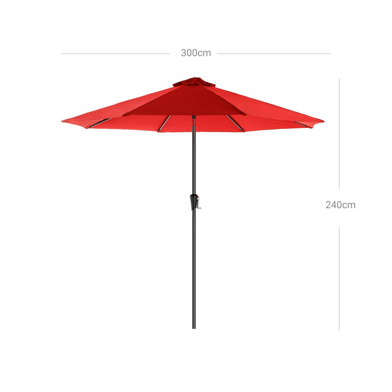 Parasol - Garden Parasol - Ø 300 cm - Octogonal - Tiltable - avec manivelle - rouge