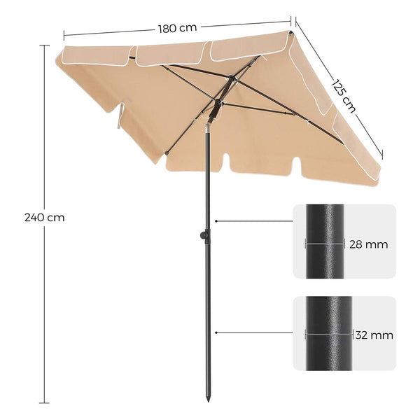 Parasol - rektangulær - vipperbar - 180 x 125 cm - Taupe