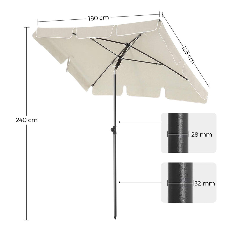 Parasol - puutarha -parasoli - suorakaiteen muotoinen - kallistettava - 180 x 125 cm - beige